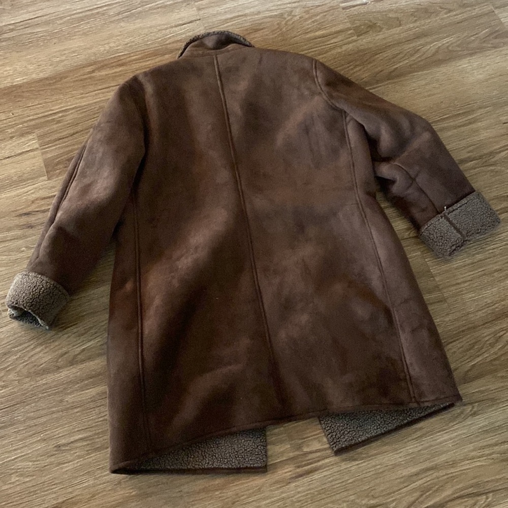 Lands' End Penny lane Faux Suede Sherpa Lined Long Shearling Jacket Coat size L - Picture 10 of 10